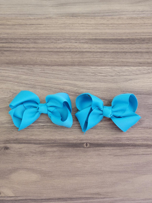 3 Inch Hair Bow on Alligator Clip Set - Turquoise